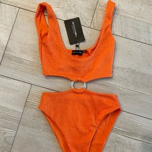 NWT Orange Crinkle Swimsuit one piece bikini